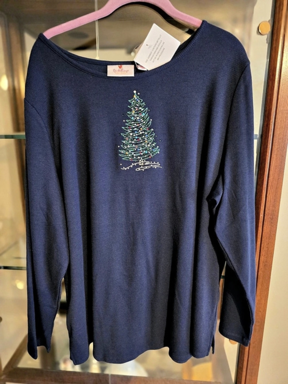 Quacker Factory Long Sleeve Sweatshirt Christmas Tree Top Blue Size 2X NWT
